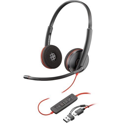 Poly Blackwire 3220 Stereo USB-C Headset with USB-C to USB-A Adapter