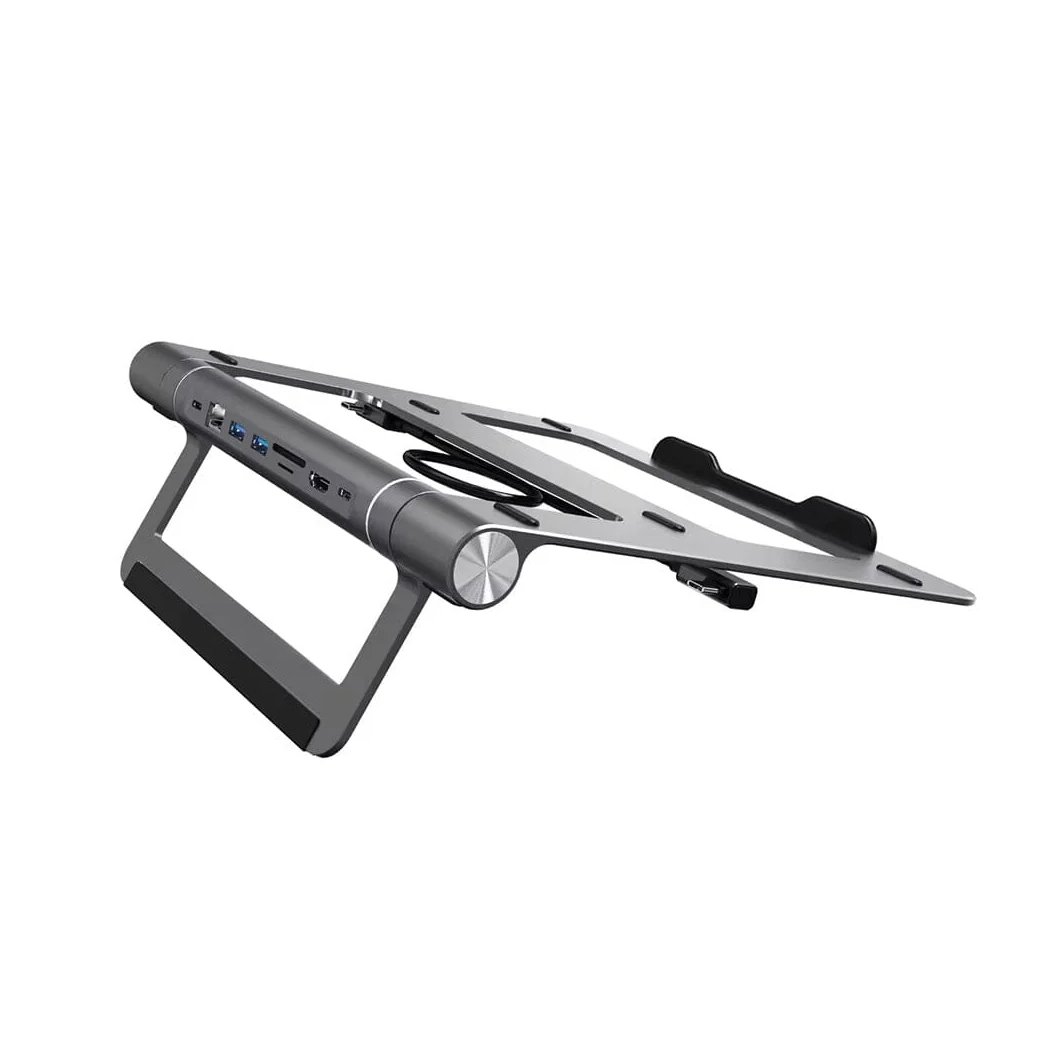 67 Wiwu A821CH Laptop Stand Aluminum Alloy With 8X1 USB -C Docking Station - Grey - Image 1